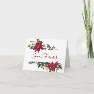 Elegante rote Poinsettie Tannen Wasserfarben Dankeskarte