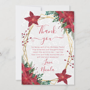 Elegante rote Poinsettie Wintergeburtstag Dankeskarte