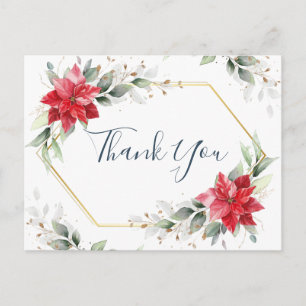 Elegante rote Poinsettie Wintergrün Danke Postkarte