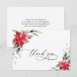 Elegante rote Poinsettie Wintergrün Wasserfarbe Dankeskarte