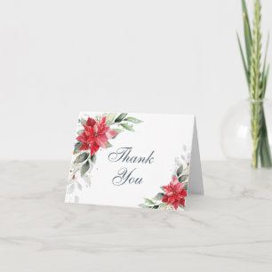 Elegante rote Poinsettie Wintergrün Wasserfarbe Dankeskarte
