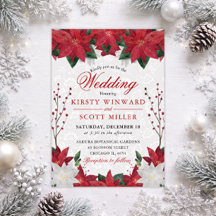 Elegante rote Poinsettien-Blumen-Winterhochzeit Einladung