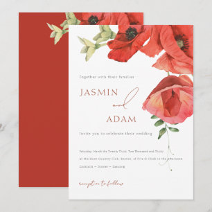 Elegante Rote Poppies Einladung zur Hochzeit