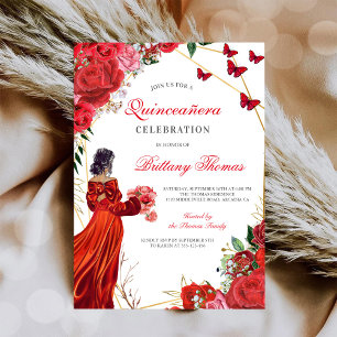 Elegante rote Quinceañera-Einladung Einladung