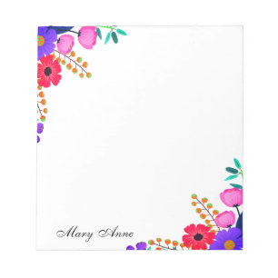 Elegante rote rosa und violette Blumen personalisi Notizblock