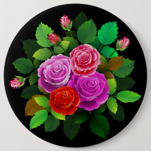 Elegante rote rosa und violette Rosenblüte Button