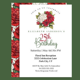 Elegante rote Rose 25. Geburtstag Einladung
