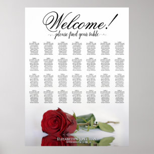 Elegante rote Rose 28-Tisch-Hochzeits-Sitzplan Poster