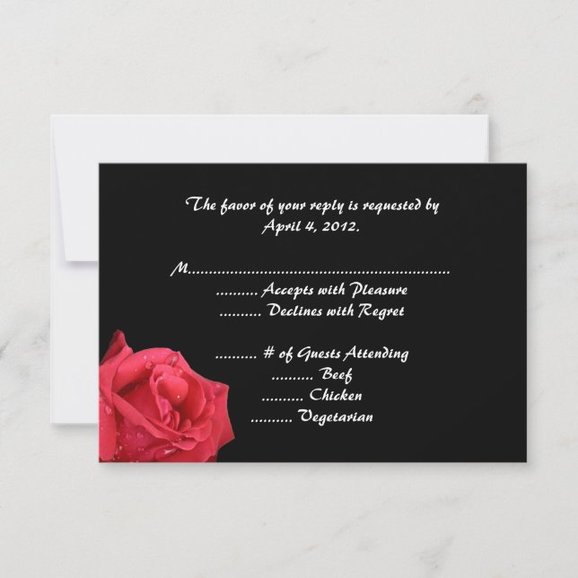 Elegante Rote Rose-Antwortkarten mit Menüoptionen RSVP Karte (Vorderseite)