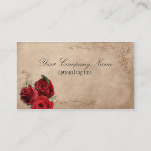 Elegante Rote Rose auf Beige Vintag Antique Visitenkarte