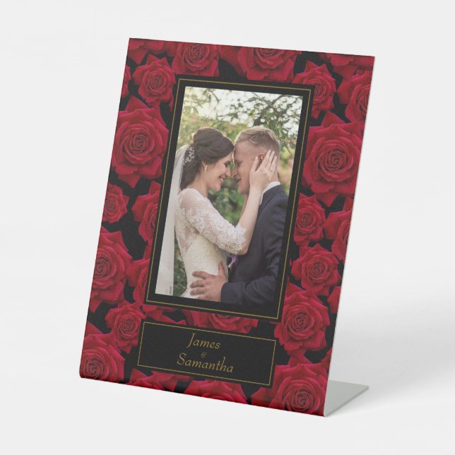 Elegante Rote Rose - Benutzerdefiniertes Foto Sockelschild (Vorderseite)