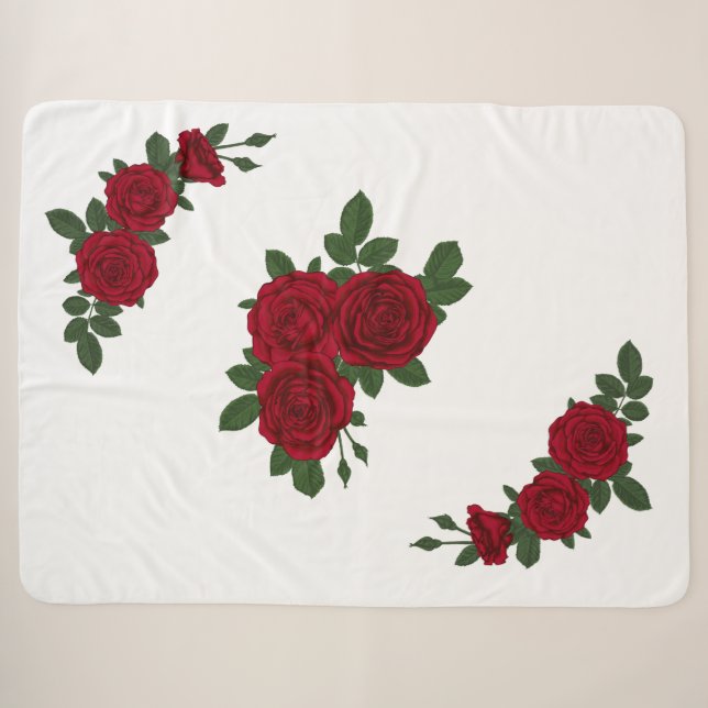 Elegante Rote Rose Bloral Blanket Sherpadecke (Vorderseite (Horizontal))