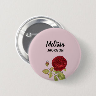 Elegante rote Rose Blume rosa Button