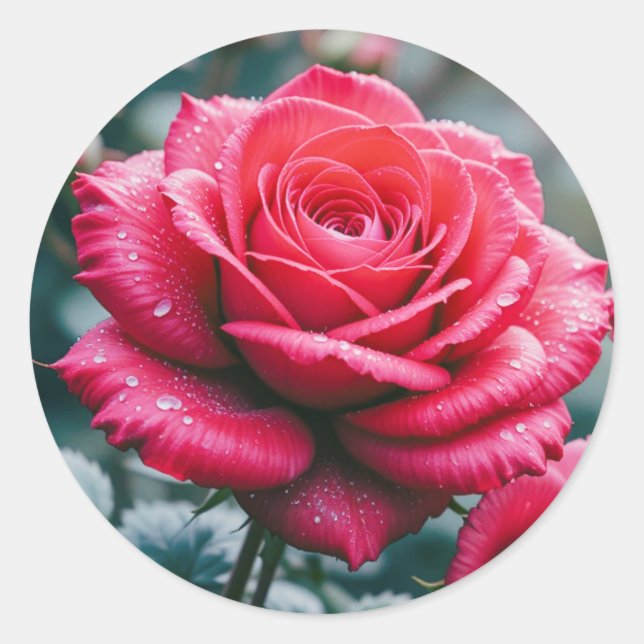 Elegante Rote Rose Blume Runder Aufkleber (Vorderseite)