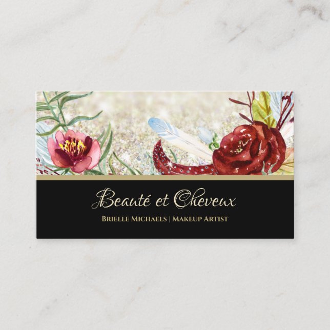 Elegante Rote Rose Blumenhaar und Schönheitssalon Visitenkarte (Vorderseite)