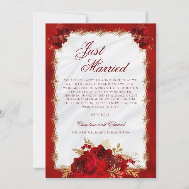Elegante Rote Rose Blumenhochzeit Foto Ankündigung (Vorderseite)