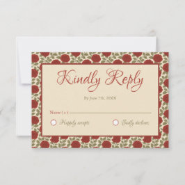 Elegante Rote Rose Blumenhochzeit RSVP Karte