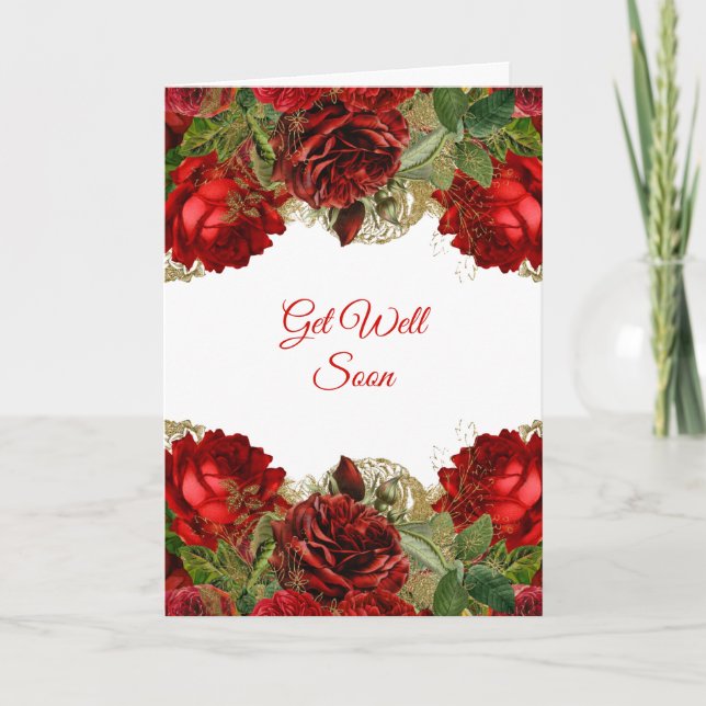 Elegante Rote Rose Blumenrahmen werden gut Karte (Vorderseite)