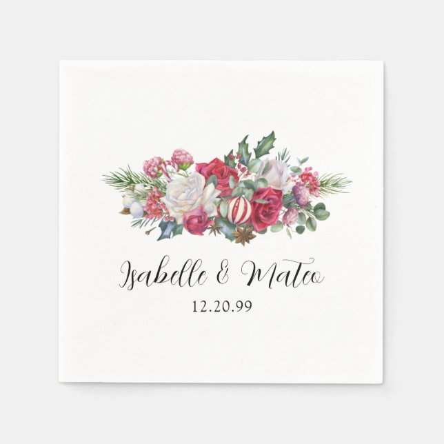 Elegante Rote Rose Blumenweihnachtszeit Serviette (Vorderseite)