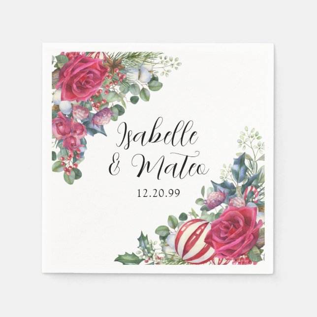 Elegante Rote Rose Blumenweihnachtszeit Serviette (Vorderseite)