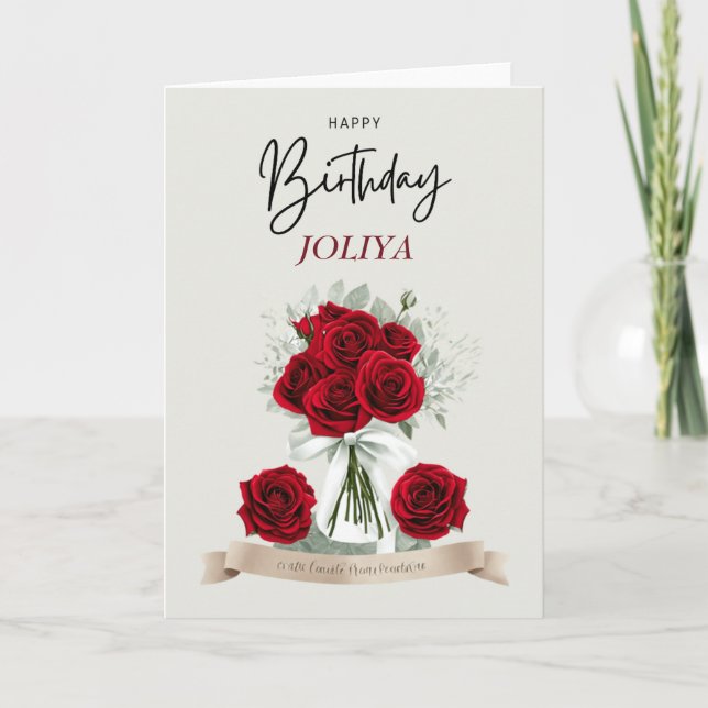 Elegante Rote Rose Bouquet Geburtstag Feiertagskarte (Vorderseite)