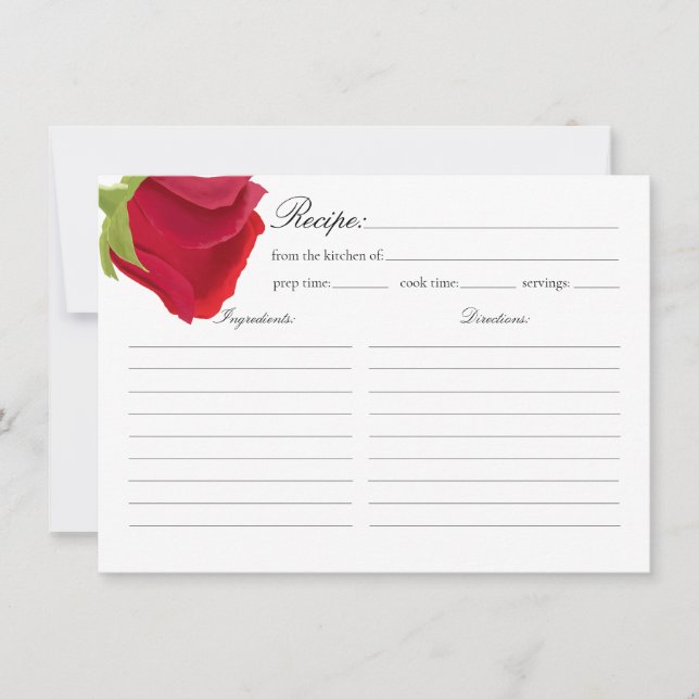Elegante Rote Rose Brautparty Rezept Mitteilungskarte (Vorderseite)