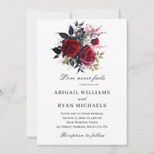 Elegante Rote Rose Christliche Hochzeit der Blumen Einladung