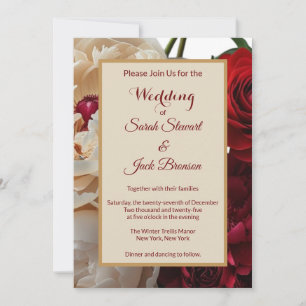 Elegante Rote Rose & Cream Peony Einladung