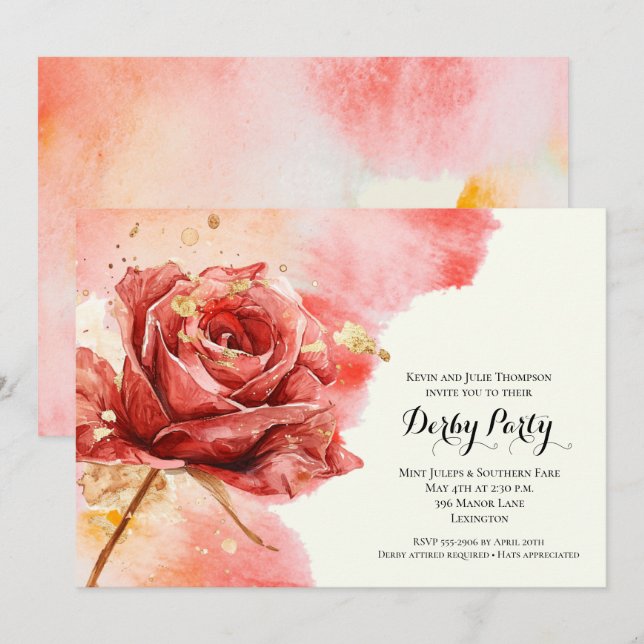 Elegante Rote Rose Derby Party Einladung (Vorne/Hinten)