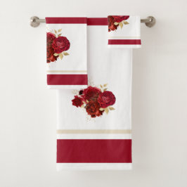 Elegante Rote Rose Floral Badhandtuch Set