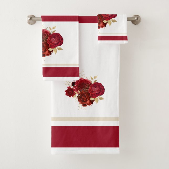 Elegante Rote Rose Floral Badhandtuch Set (Insitu)