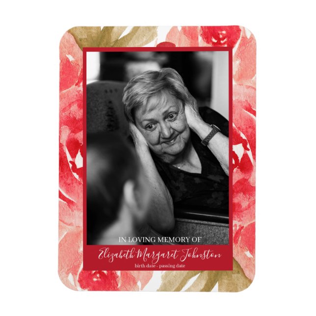 Elegante Rote Rose floral in Love Memory Beerdigun Magnet (Vertikal)