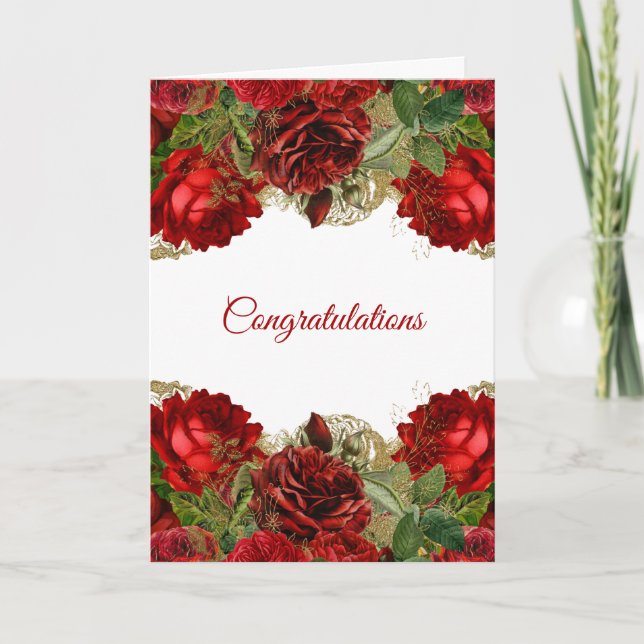 Elegante Rote Rose Floral Wedding Herzlichen Glück Karte (Vorderseite)