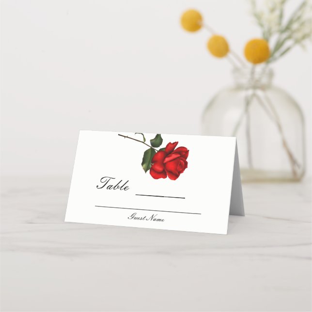 Elegante Rote Rose Floral Wedding Tischnummer Platzkarte (Rückseite)