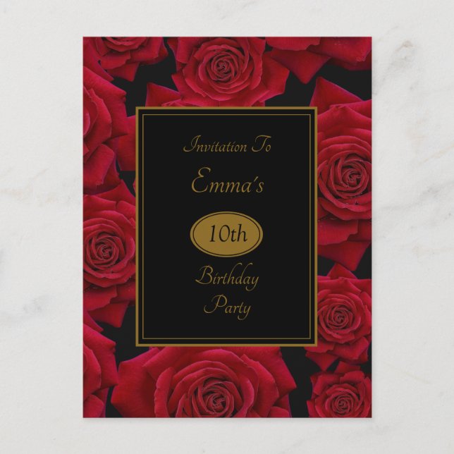 Elegante Rote Rose Geburtstagsparty Einladung (Vorderseite)