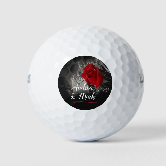 Elegante Rote Rose Gipskraut Soft Black Golfball (Vorderseite)