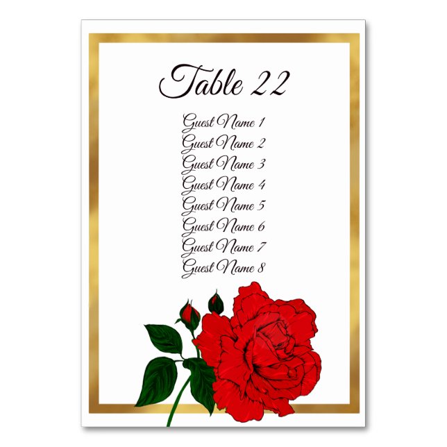 Elegante Rote Rose Gold Frame Wedding Card Tischnummer (Vorderseite)