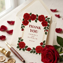 Elegante Rote Rose & Goldrahmen Hochzeit Vielen Da