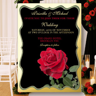 Elegante Rote Rose & Hochzeit Folieneinladung