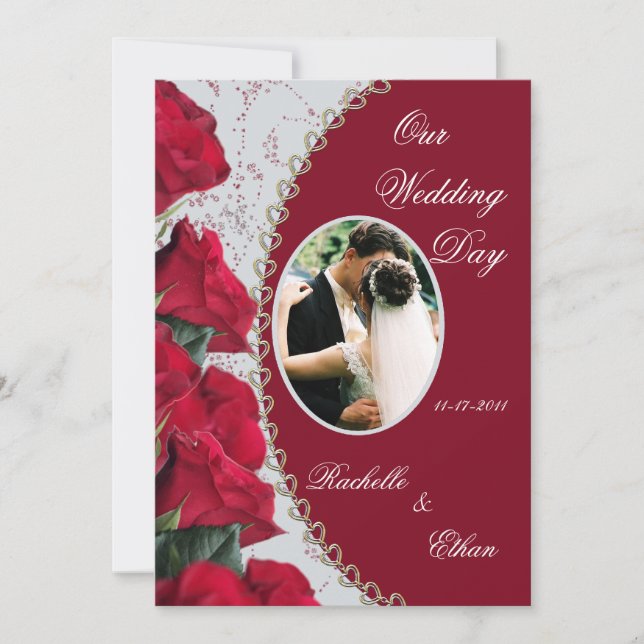 Elegante Rote Rose Hochzeit Foto Einladungen (Vorderseite)