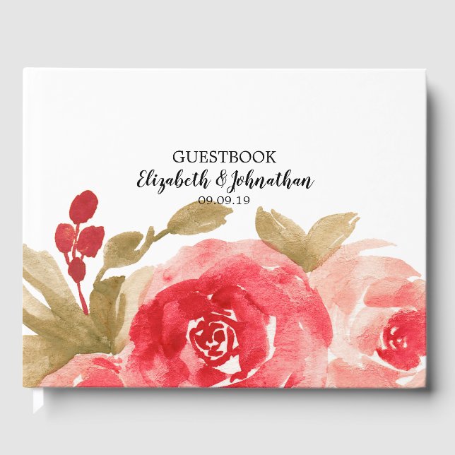 Elegante Rote Rose Hochzeit Gästebuch (Vorderseite)