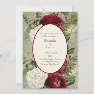 Elegante Rote Rose Hochzeit in Weiß und Dunkel Einladung