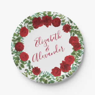 Elegante Rote Rose Hochzeit Pappteller