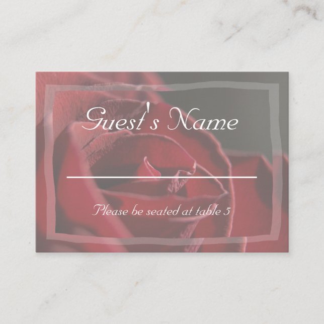 Elegante Rote Rose Hochzeit Platzkarte (Vorderseite)