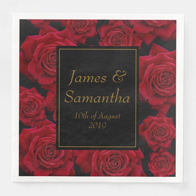 Elegante Rote Rose - Hochzeit Serviette (Vorderseite)