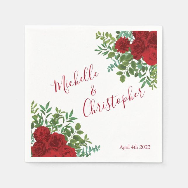 Elegante Rote Rose Hochzeit Serviette (Vorderseite)