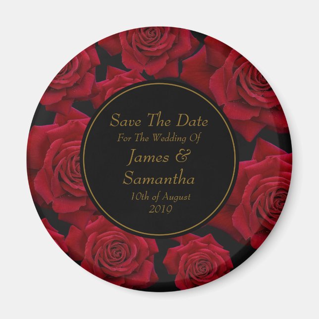 Elegante Rote Rose - Hochzeit speichert das Datum Magnet (Vorne)