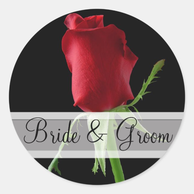 Elegante Rote Rose Hochzeitsticker Runder Aufkleber (Vorderseite)