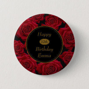 Elegante Rote Rose irgendein Alters-Geburtstag Button