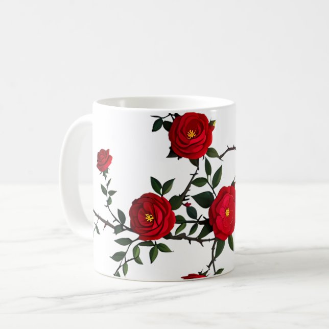 Elegante Rote Rose Kaffeetasse (Vorderseite Links)